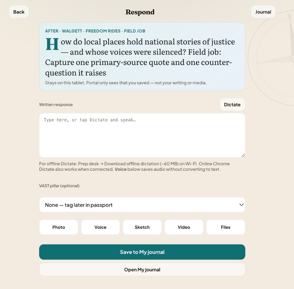 Respond screen with written response and media buttons