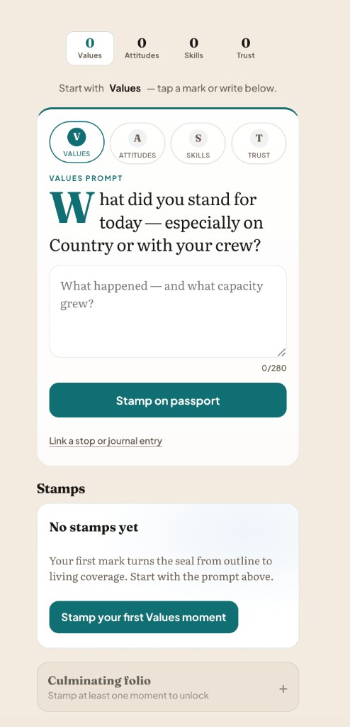 VAST passport values prompt and stamps